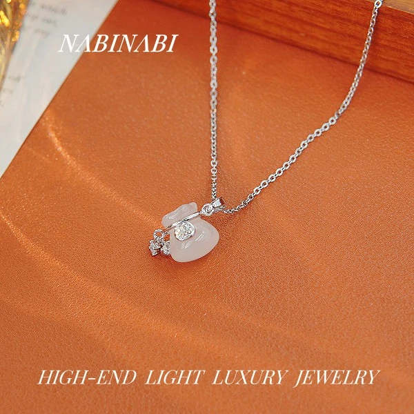 钛钢合成锆石吊坠 【六六钱袋】小众设计吊坠项链时尚百搭简约4225