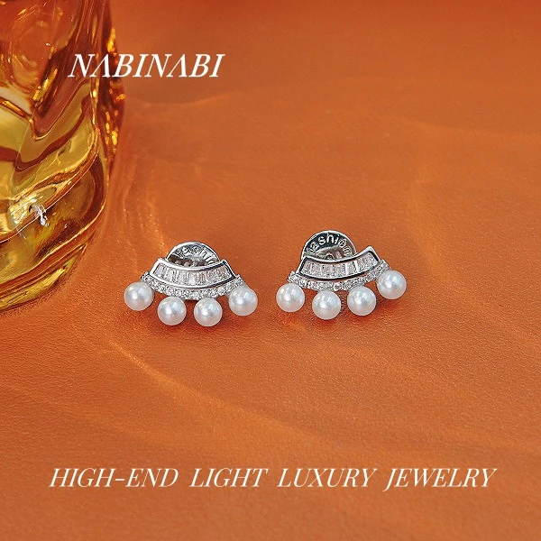 铜合金仿珍珠耳饰 0276【光影微笑】气质925银针高级感耳钉镶钻珠珠