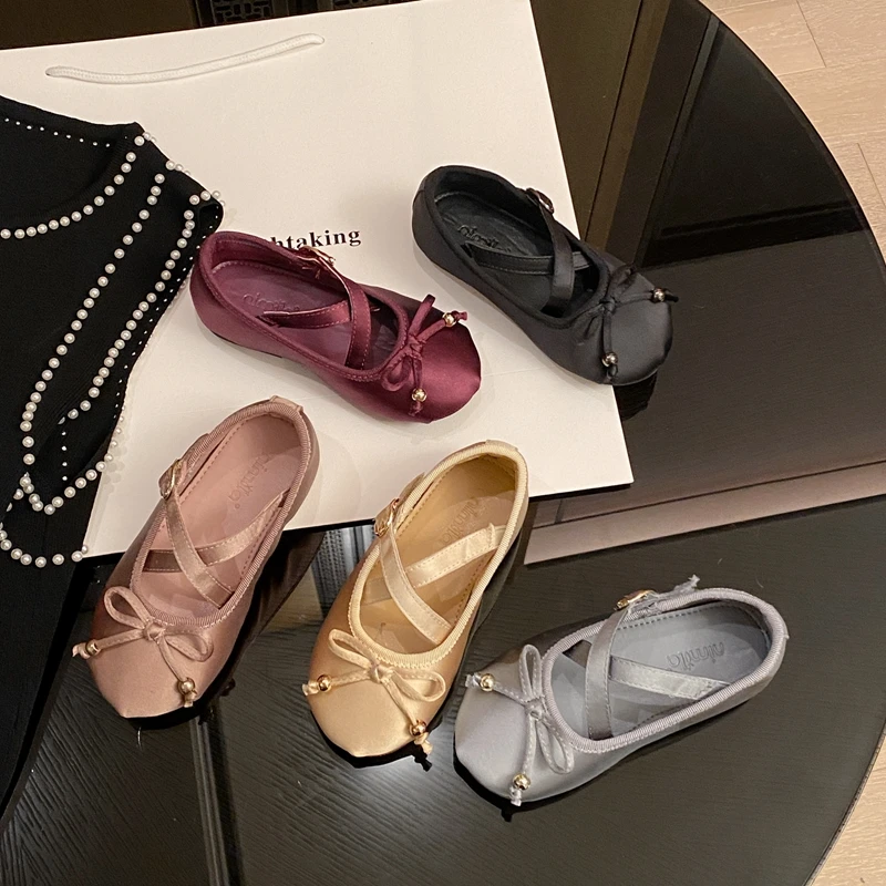 nimila/尼米拉【芭蕾小姐】女童公主单鞋圆头缎面潮百搭贵气童鞋