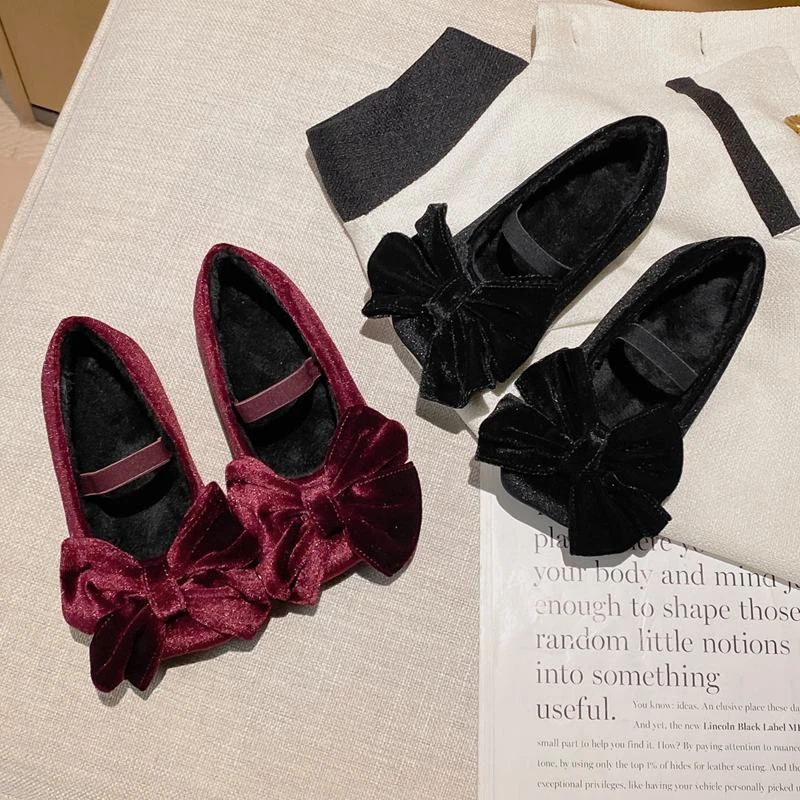 nimila/尼米拉【晚宴】女童贵气秋冬加绒新款蝴蝶结小皮鞋单鞋软底