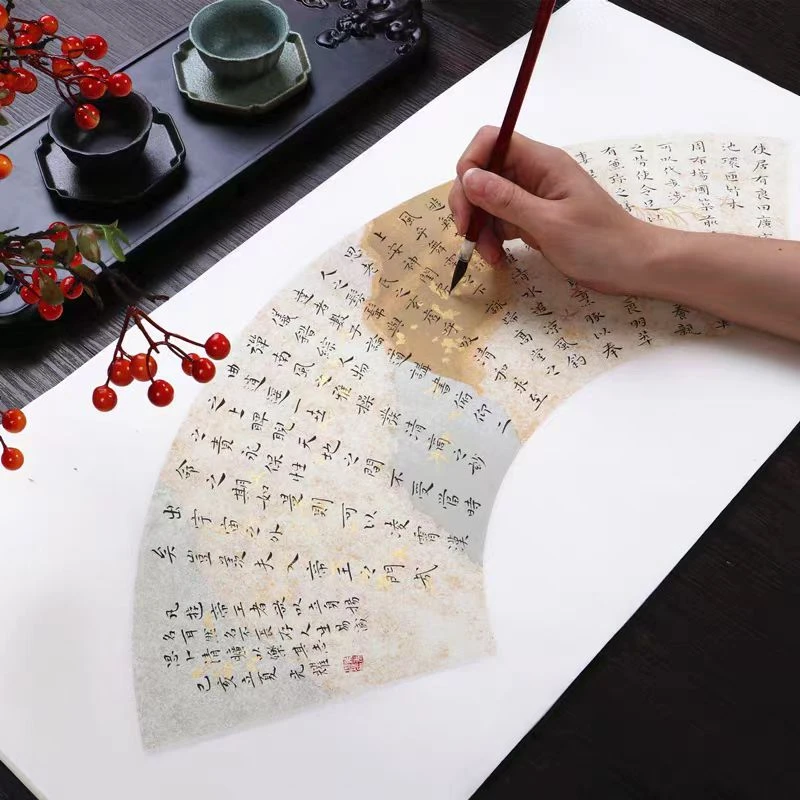 拍1发2【和风扇面】复古笺宣纸半生熟23x46cm每包20张