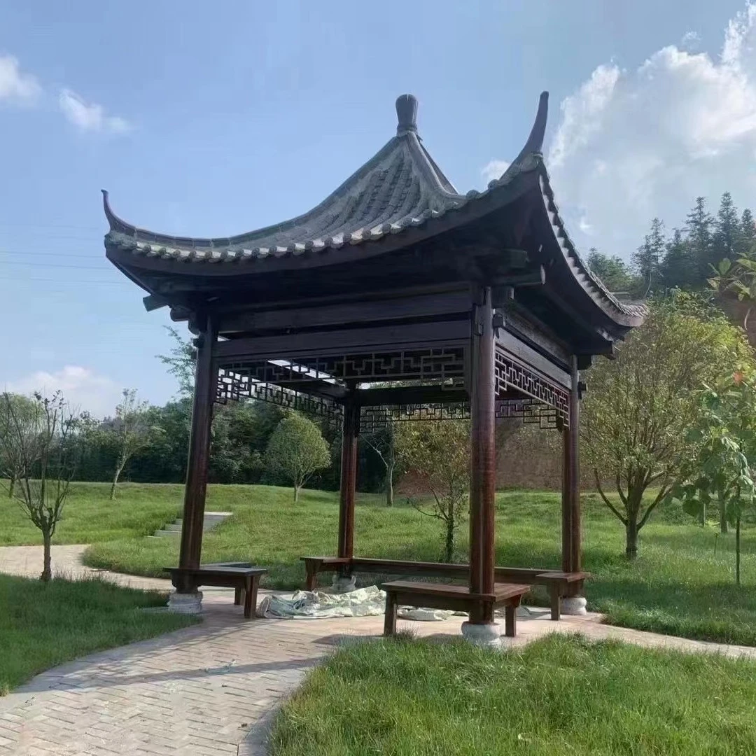 户外庭院古建四角亭青瓦菠萝格亭子别墅花园新农村景观亭凉亭实木
