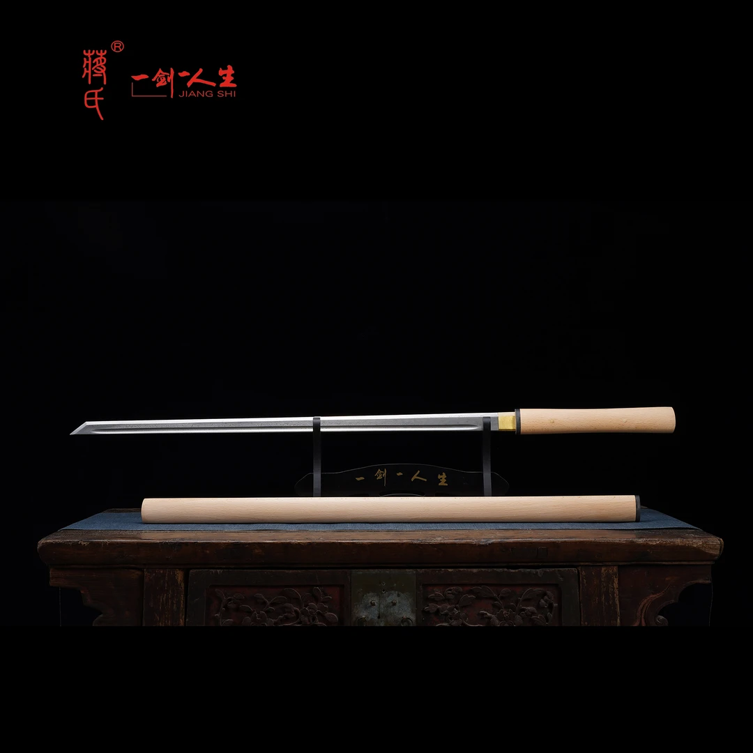 蒋氏榉木灵芝纹素锋唐直刀棍刀未开刃 龙泉宝剑锻造技艺