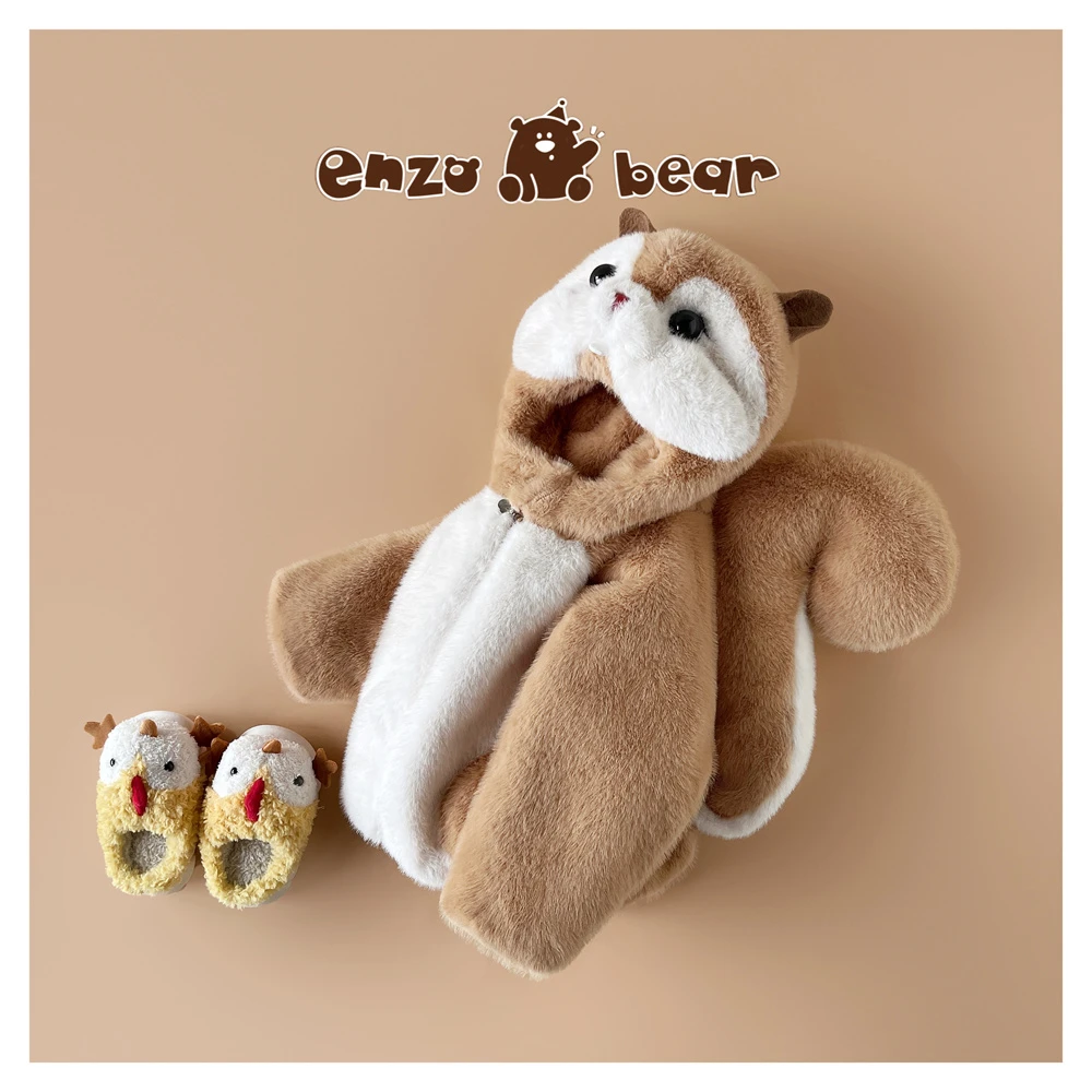恩佐熊 奇奇 亲子高定款连帽加绒加厚松鼠毛毛外套 EZD2432