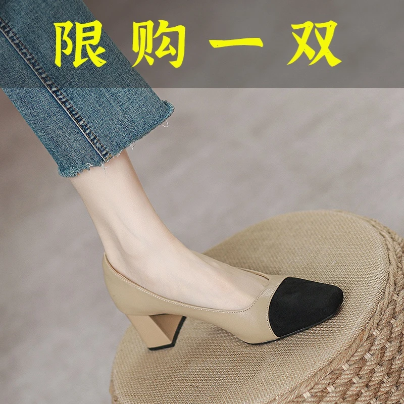 千寻一鞋千寻一鞋沿荐小羊皮单鞋女高跟粗跟真皮软底粗跟中跟低跟