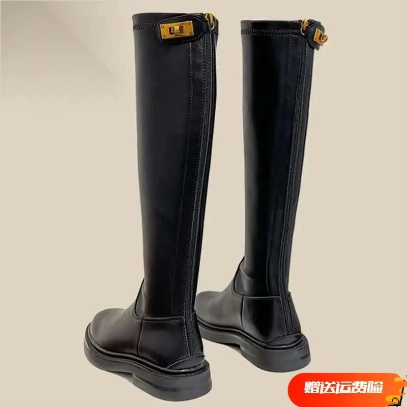 千寻一牌断码软皮骑士靴子女2023新款长筒靴女秋冬季高筒