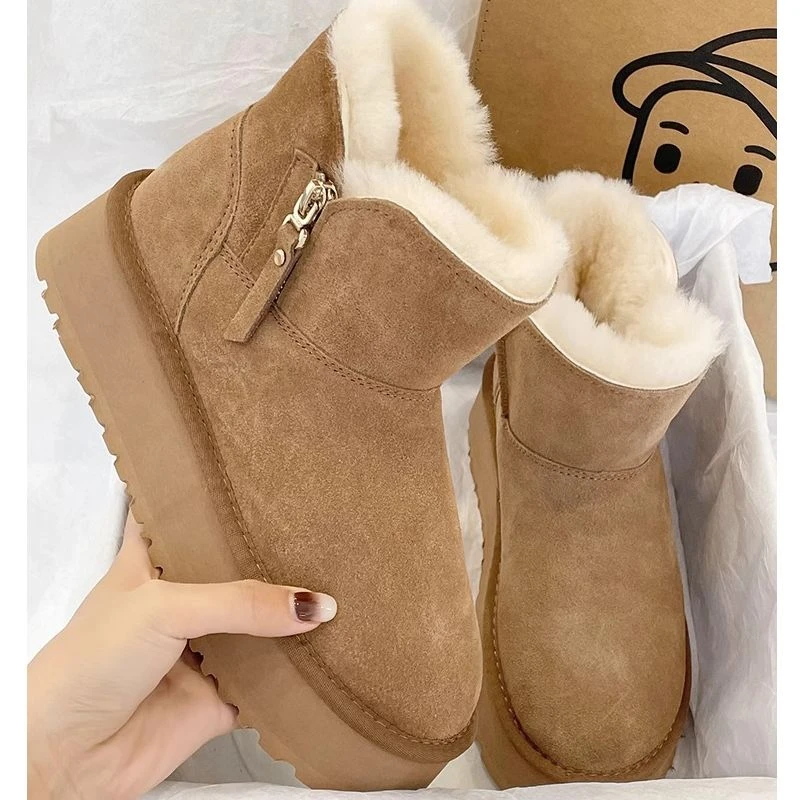 雪地靴女款冬季加绒2023新款厚底皮毛一体加厚保暖棉鞋百搭短靴子