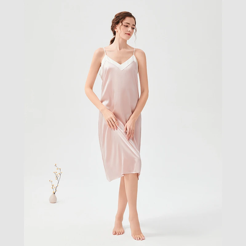 有机桑蚕丝吊带裙女生真丝绸中长款睡裙夏季美背性感可外穿家居服