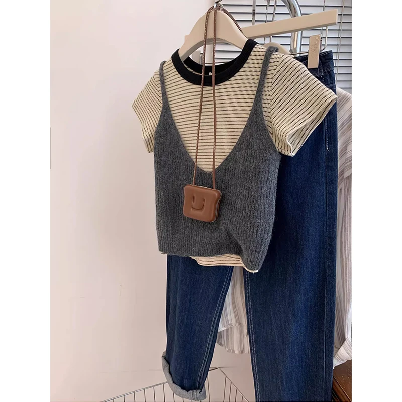 v领针织吊带背心女夏季无袖法式马甲2024新款上衣外穿打底内搭