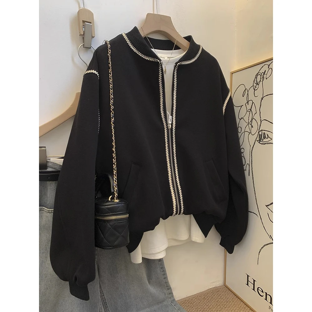 小香风黑色棒球服外套女春秋2024新款拉链开衫夹克高级感欧货上衣