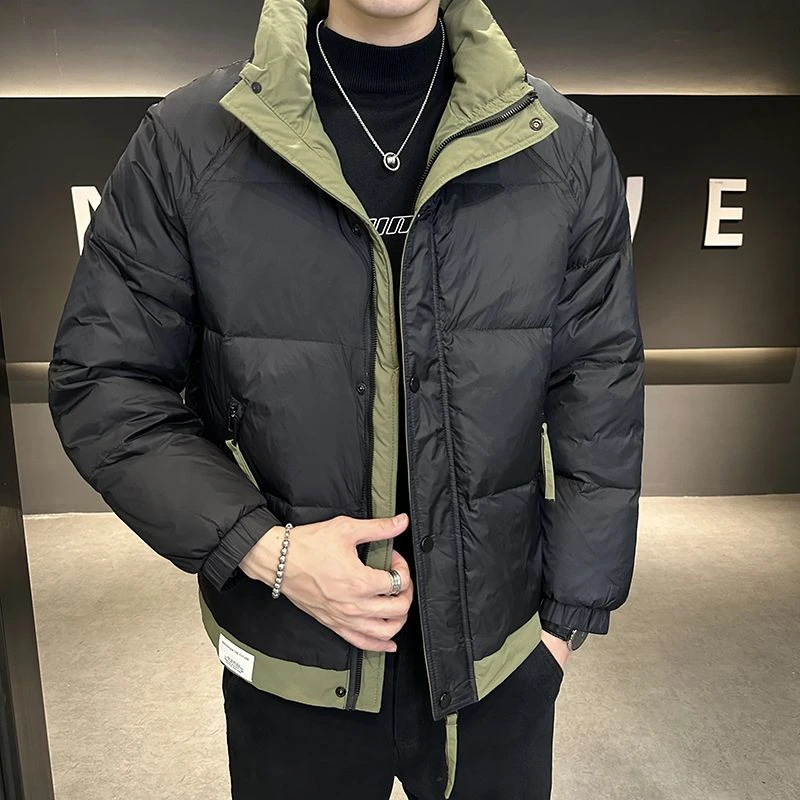 冬季男士短款羽绒服加厚拼色保暖外套立领韩版休闲防寒上衣新款潮