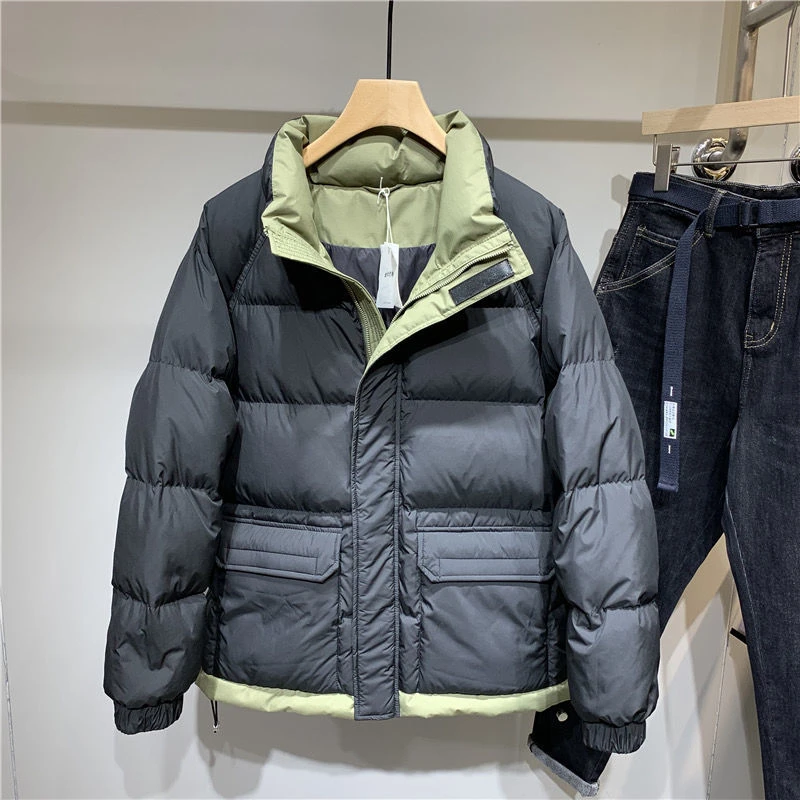 潮牌冬季男士立领款羽绒服加厚拼色宽松保暖外套韩版休闲美式流行