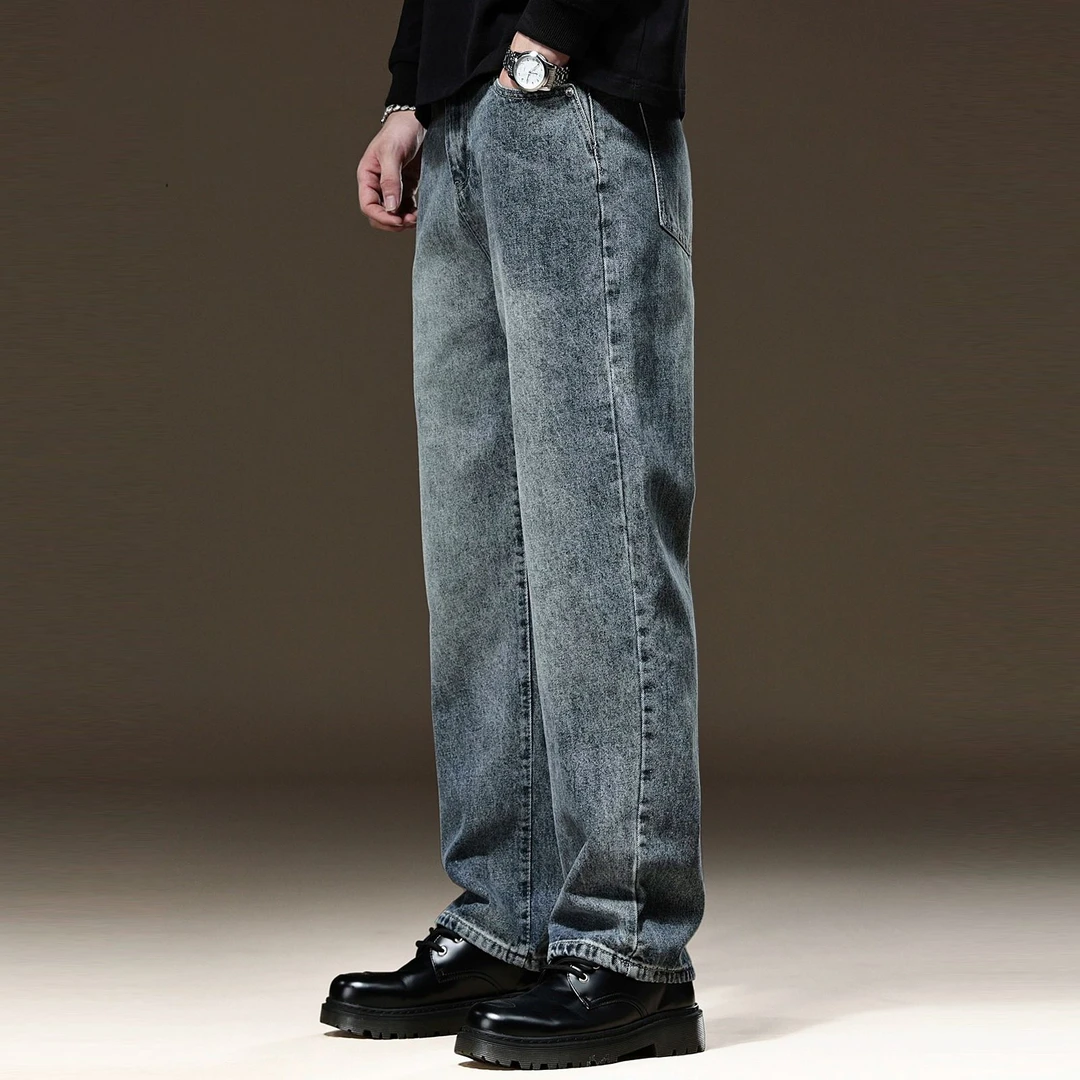 Cebrodz美式高街阔腿牛仔裤男新款直筒宽松复古做旧休闲长裤百搭