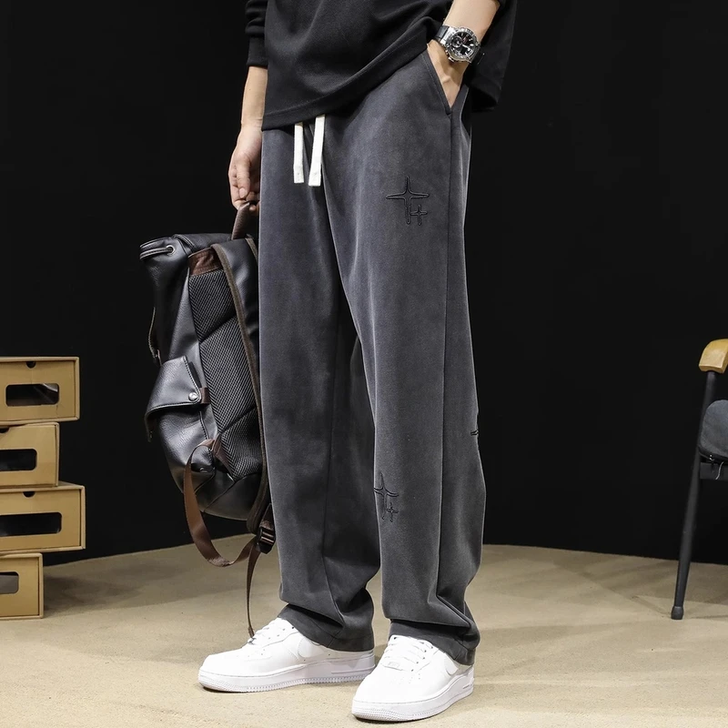 Cebrodz重磅水洗直筒运动裤秋冬款宽松大码潮牌裤子休闲