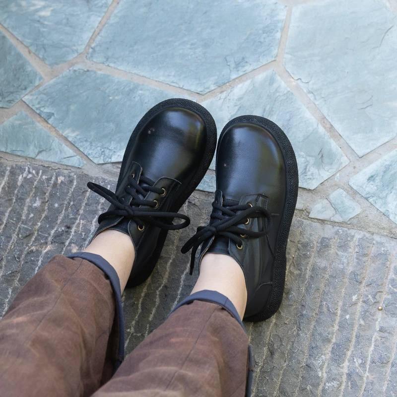 2511朴艺秋季新品舒适英伦风头层牛皮圆头软底纯色百搭款女短靴