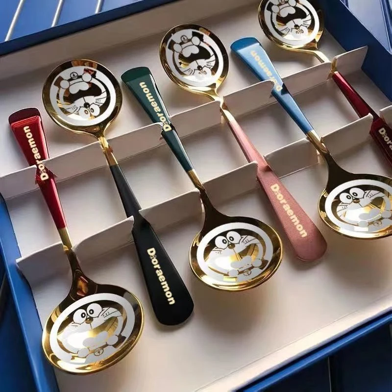 创意不锈钢星巴勺子家用厚款长柄轻奢咖啡勺西瓜勺吃饭勺精致圆勺