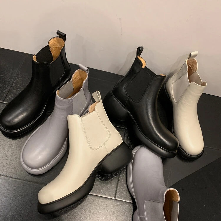 牛皮 跟5cm英伦风厚底小短靴女2024秋冬舒适百搭切尔西靴