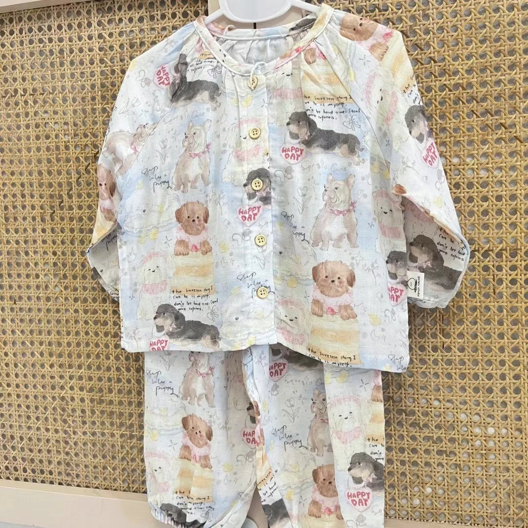 纱布对开扣家居服