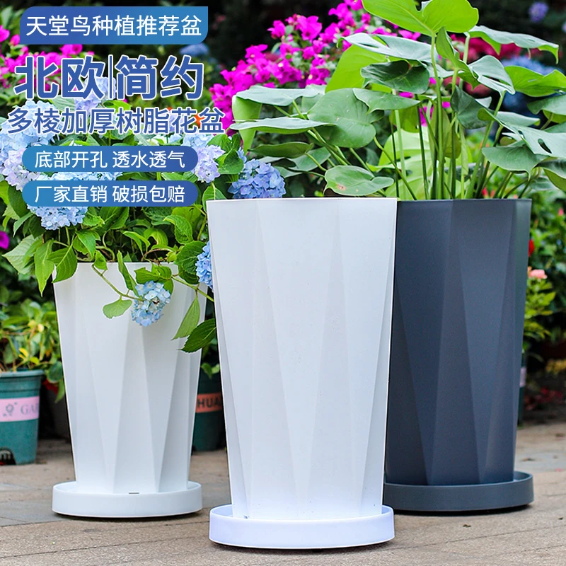 高档加厚树脂特大号花盆散尾葵客厅办公室大型绿植塑料天堂鸟花盆
