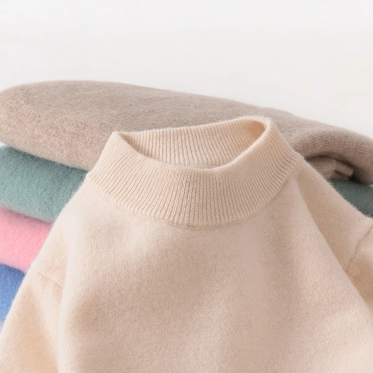 华绣100%羊毛衫儿童毛衣秋冬半高领男女童套头长袖纯色