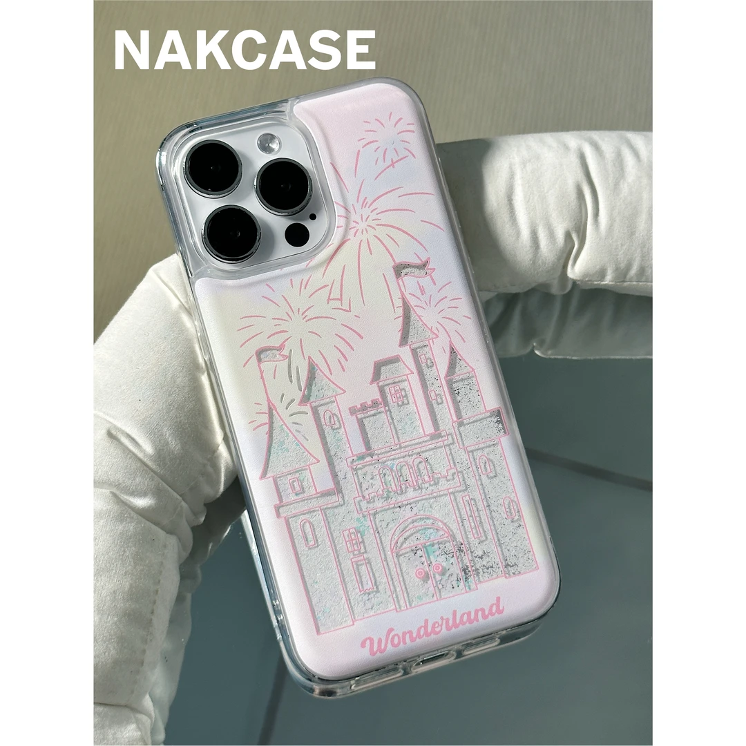 ins小众风高级烟花城堡流沙壳适用苹果15/14/13/华为mate60手机壳