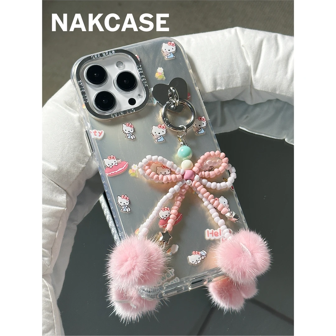 ins风冬天圣诞羽纱KT猫电镀壳适用苹果15promax/14/13/12手机壳