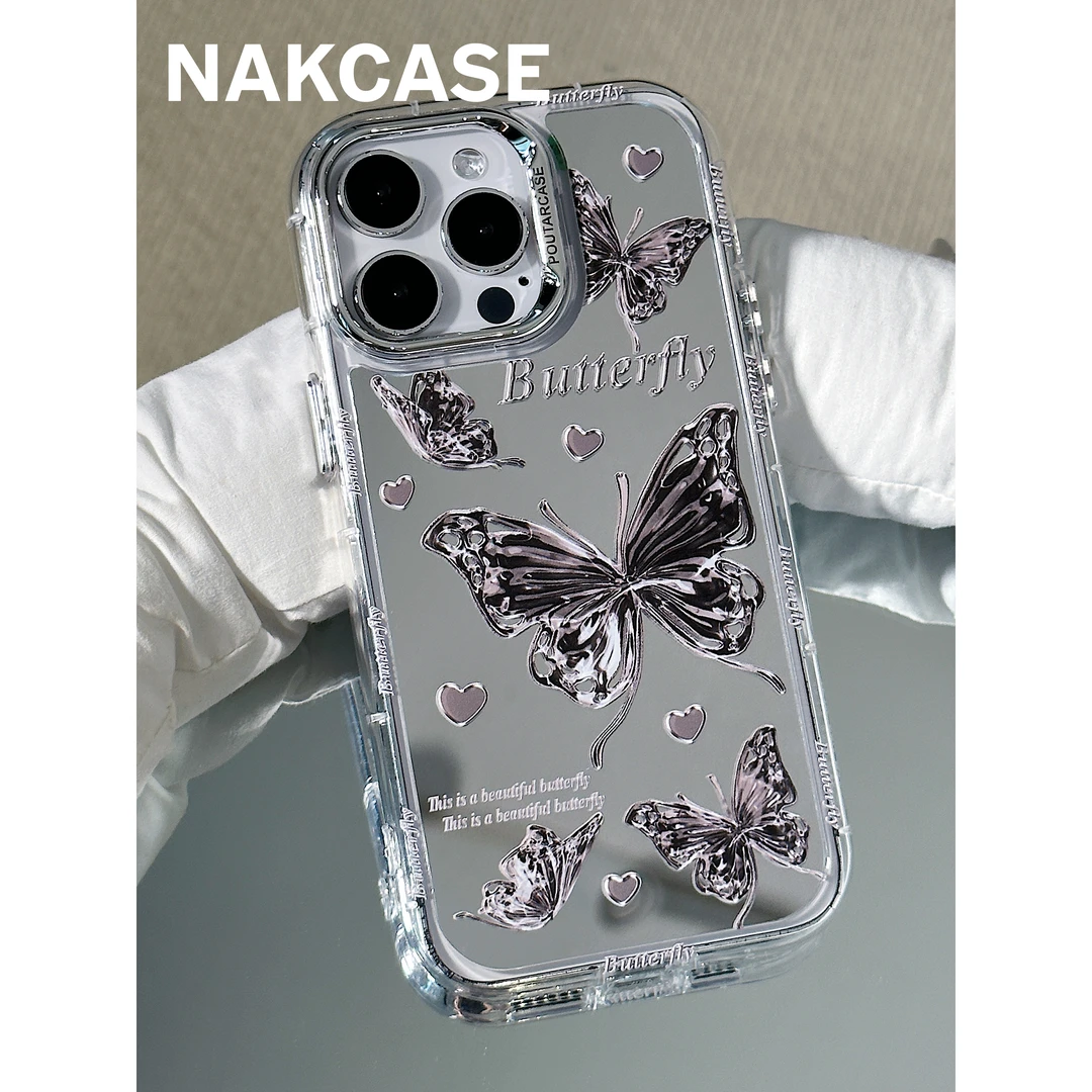 ins超仙银色镂空蝴蝶镜面壳适用苹果14promax/iPhone13/12手机壳