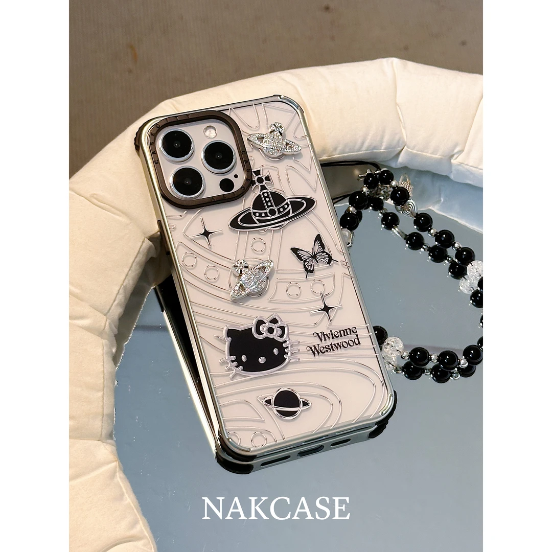 卡通可爱日韩星球蝴蝶KT猫双面壳苹果15promax/14/13/12手机壳