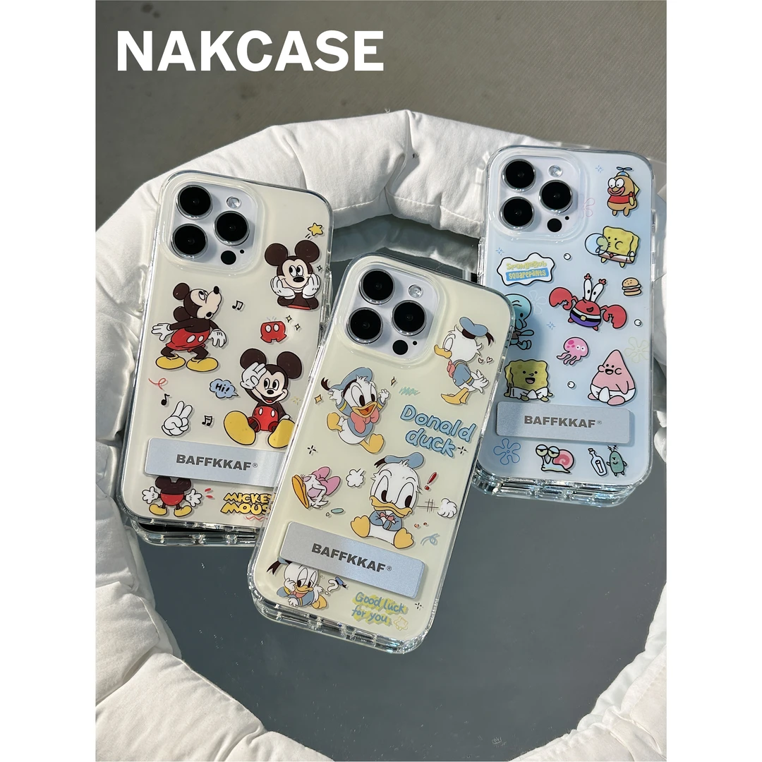 ins卡通可爱唐老鸭米老鼠支架壳适用苹果15promax/14/13/12手机壳