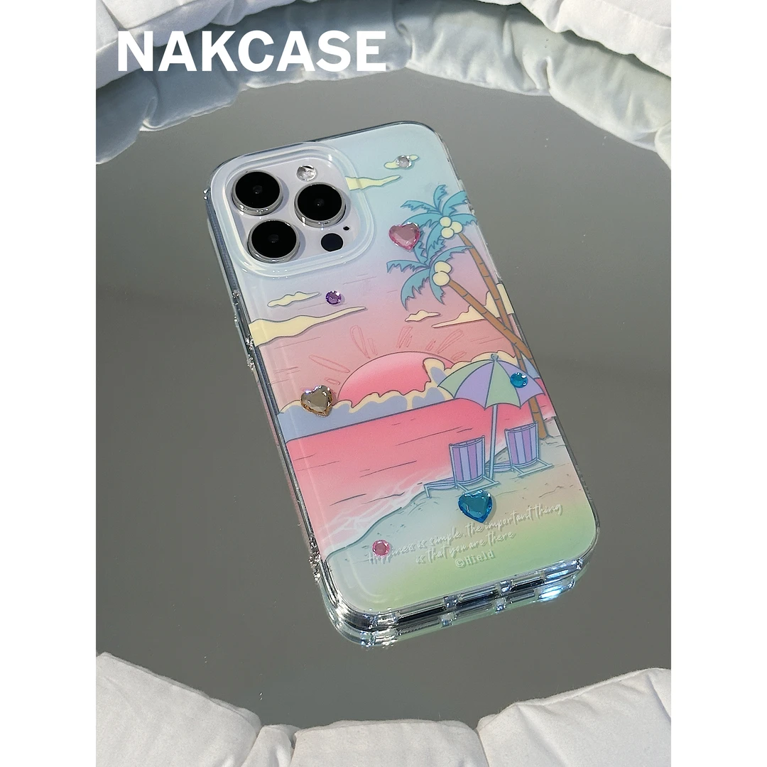 ins小众晕染沙滩椰子树双层壳苹果14promax/iPhone13/12pro手机壳
