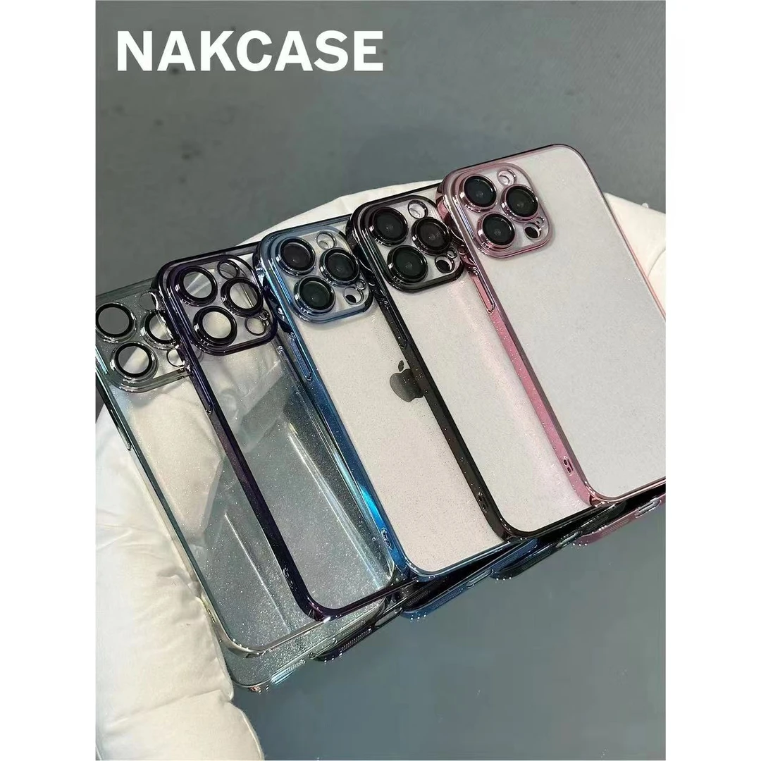 ins风高级感闪粉镜头膜透明防摔适用苹果15promax/14/13/12手机壳