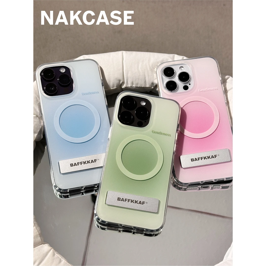 小众高级晕染纯色金属支架磁吸双面苹果15promax/14/13/12手机壳