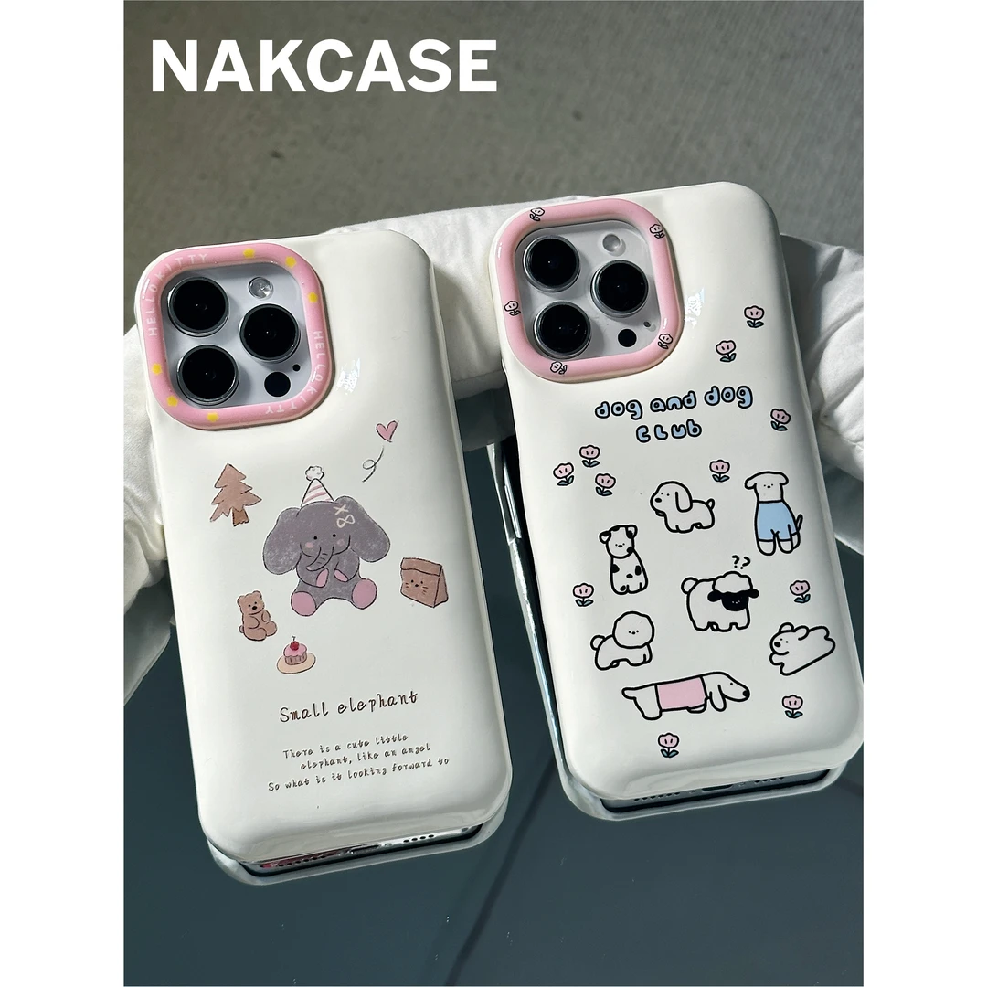 ins可爱卡通花朵卡通小狗气囊壳适用苹果15promax/14/13/12手机壳