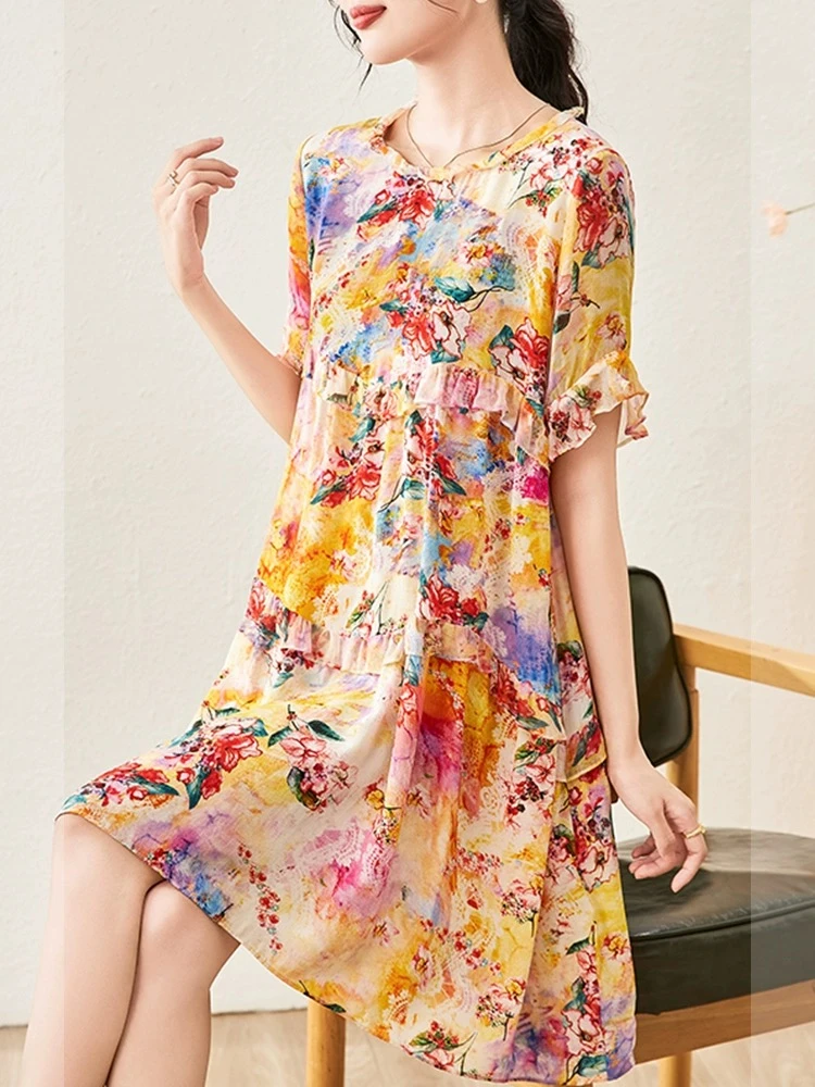 桑蚕丝真丝连衣裙半身裙女大码碎花（直播扣号下单）