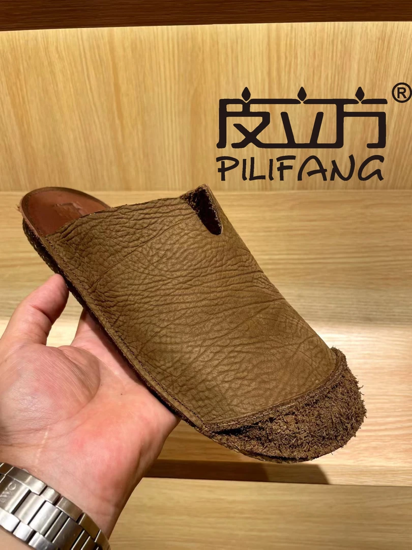 春秋夏季居家半拖真皮拖鞋防滑休闲牛皮复古男款透气软底勃肯鞋