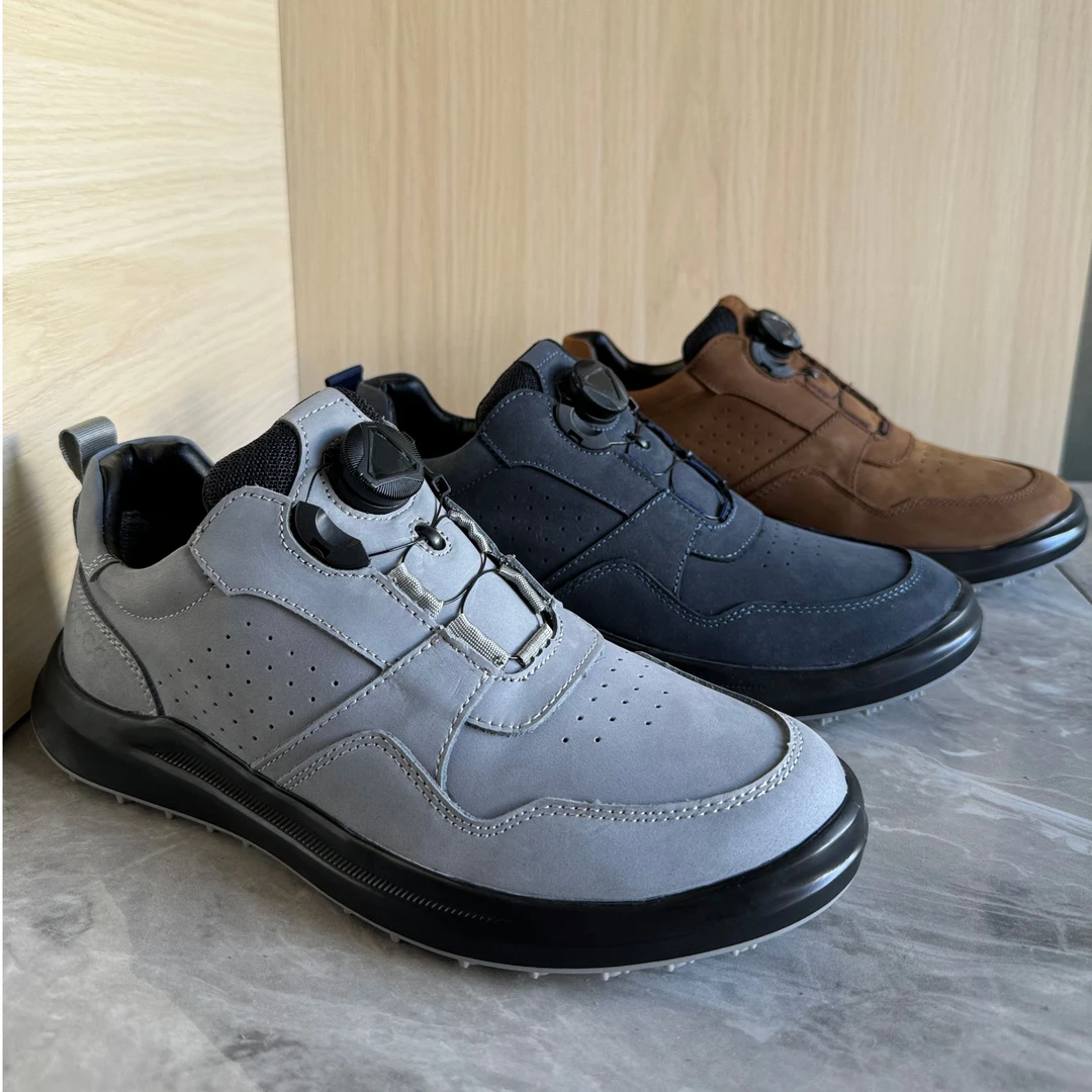 2024新款外贸真皮旅游鞋厚底百搭头层牛皮男士皮鞋春秋旋转纽扣