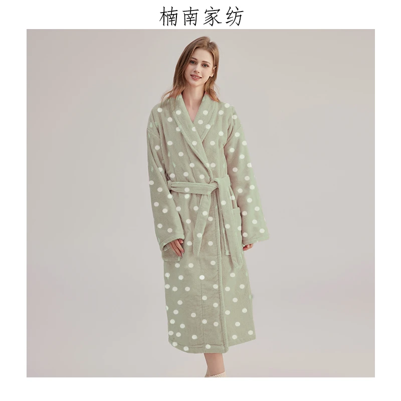 青浅色波点全棉割绒秋冬2024新款浴袍