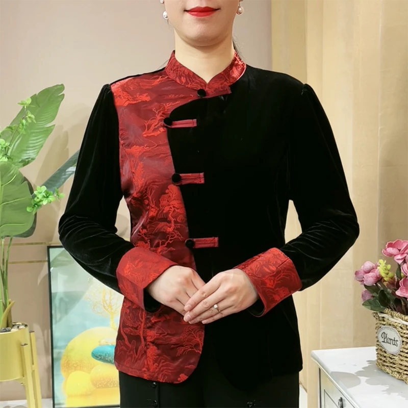 妈妈装春秋唐装复古丝绒小衫2025新款中老年女装中国风开衫上衣