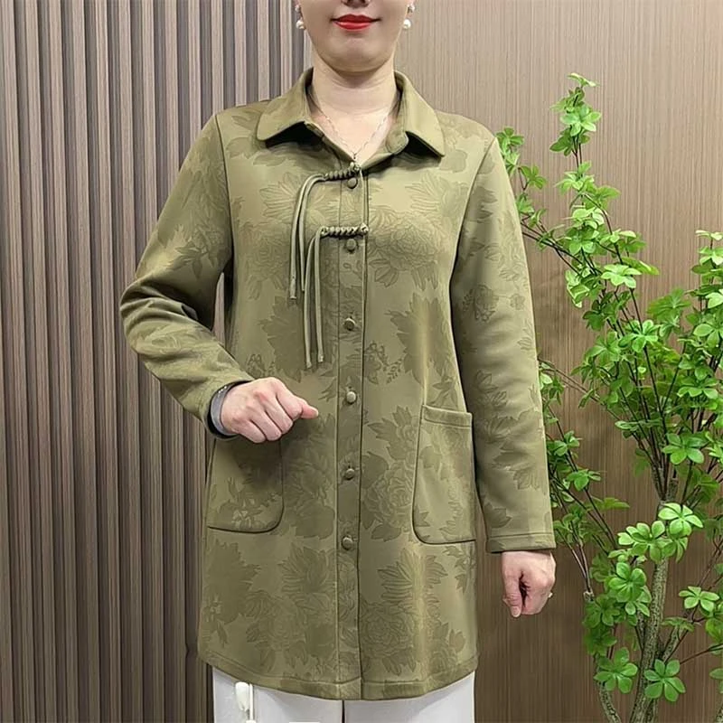 2024秋装新款妈妈时尚流苏盘扣外套中长款中老年女装秋季翻领风衣