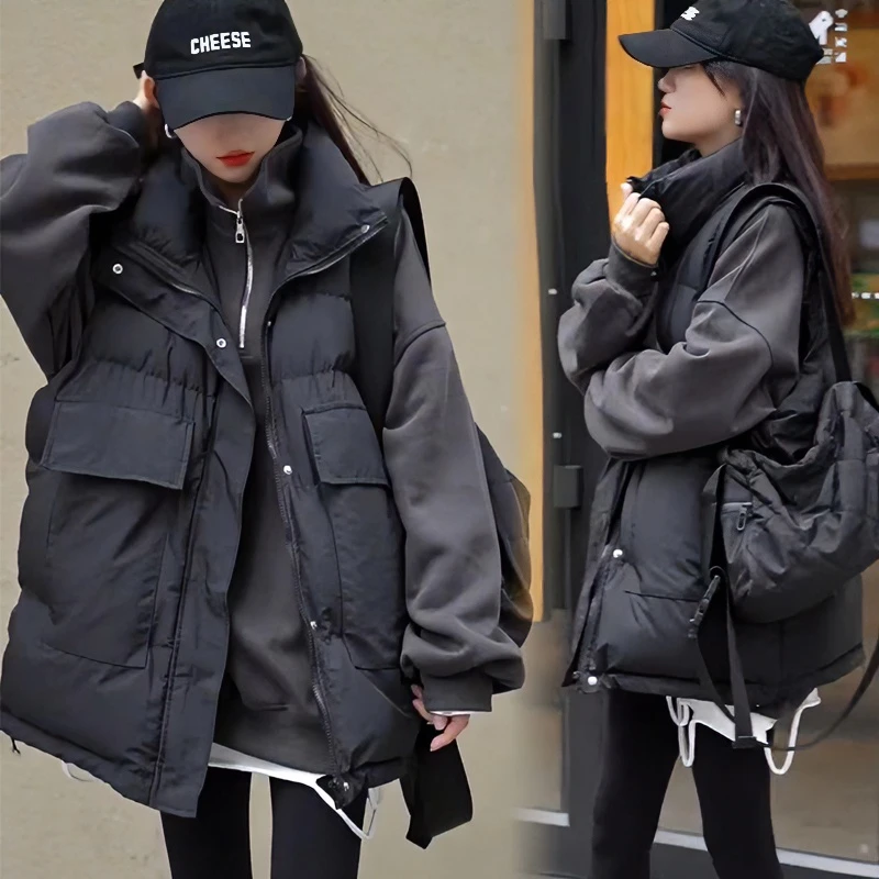 秋冬季百搭棉马甲女坎肩2025新款无袖背心外穿大口袋棉马夹上衣