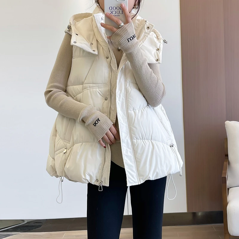 棉马甲女2022秋冬新款韩版连帽宽松显瘦纯色百搭上衣坎肩大口袋潮