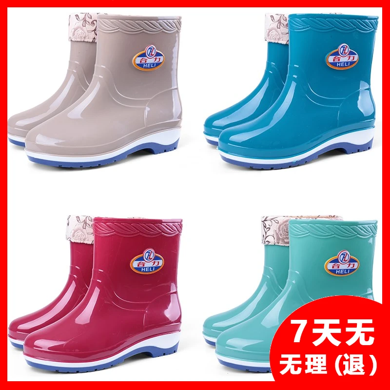 福四季胶鞋套鞋雨鞋女短筒成人加绒雨靴时尚防水鞋女士防滑中筒保