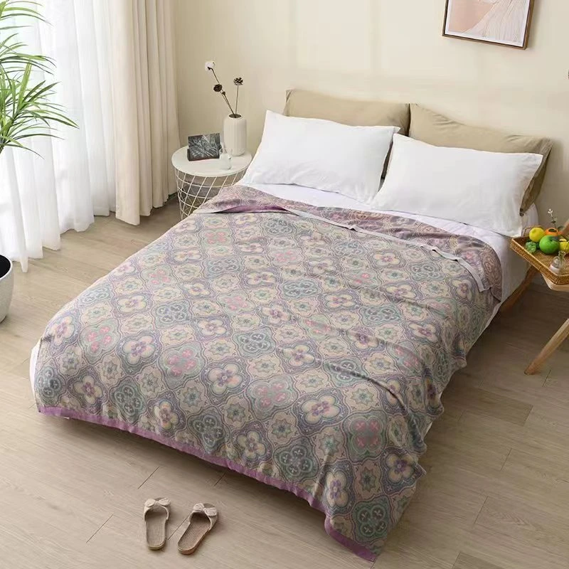 竹纤维盖毯棉纤维夏季冷感毯紫色欧花/蒂娜黄1.5*2.0