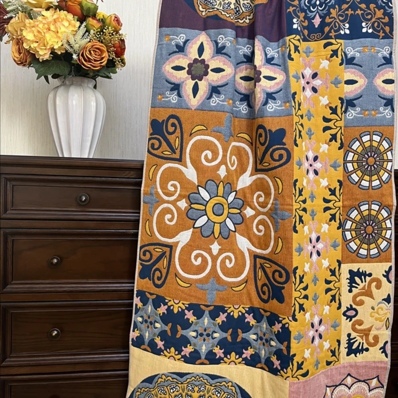 多功能棉纱布浴巾/沙发巾复古罗马纹