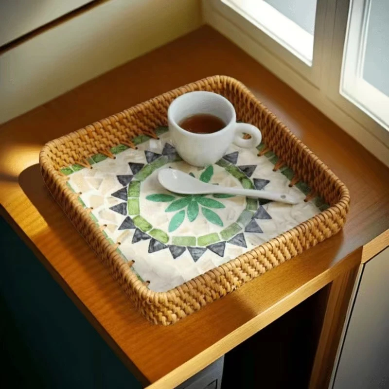 创意波西米亚藤编贝壳手工彩贝壳装饰简约波西 米亚风20*20cm