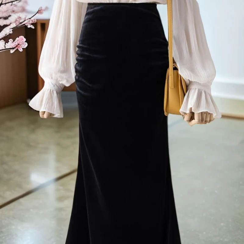 纯欲鱼尾黑色半身裙裙女2024秋冬新款中长款显瘦高腰修身气质长裙