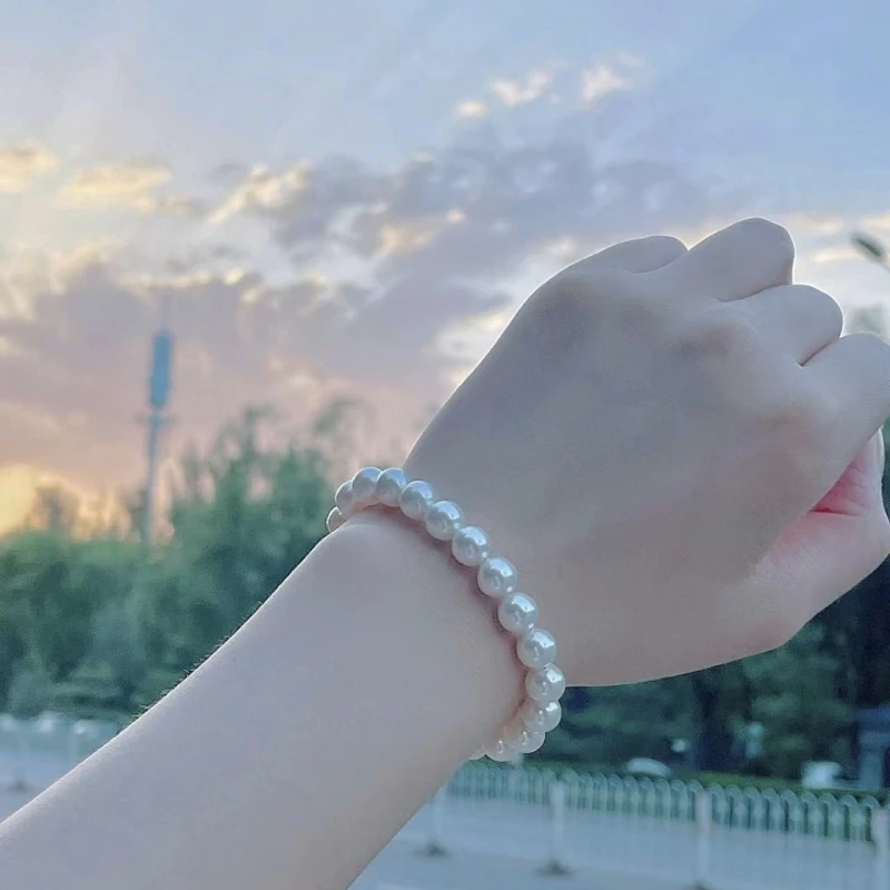 非金属仿珍珠手链 弹力绳冷白正圆小米珠手链百搭款时尚i精致简约