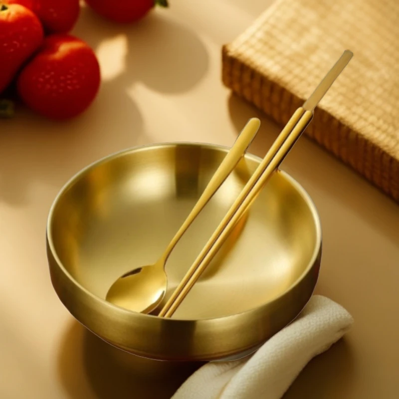 周嘿鸭同款韩国不锈钢冷面碗拌饭碗家用拉面金色炸酱碗韩式大金碗