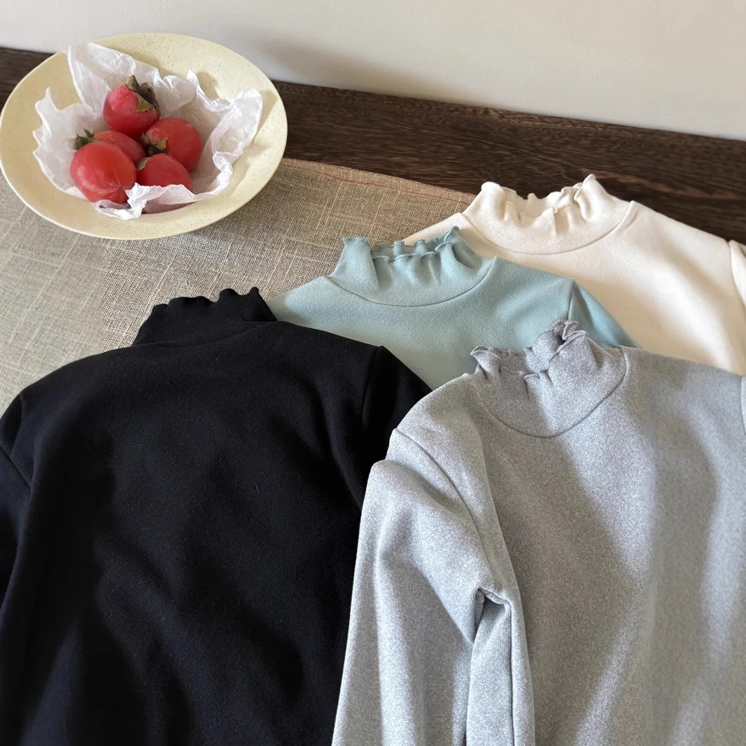 《现货福利》2024冬新款韩版女童洋气百搭纯色宝宝内搭打底衫上衣