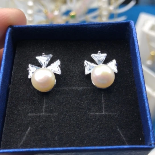 淡水珍珠耳饰银S925镶嵌